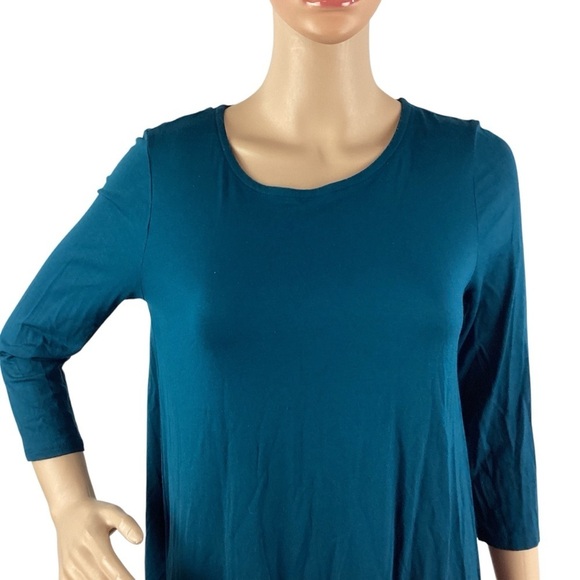 Eileen Fisher Layered Hem Tunic Top Blue 3/4 Sleeve Viscose Stretch XS - Picture 2 of 7